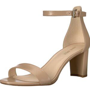 🌺🌺N E W 🌺🌺NINE WEST Pruce Block Heel Dress Sandals Size 7.5 M Natural Leather🌺🌺